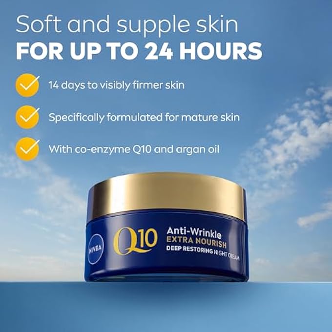 Nivea Q10 POWER 60 + SKIN ANTI-WRINKLE + REPLENISHING NIGHT CREAM (50 ML), POWERFUL ANTI AGEING CREAM, NIGHT-TIME MOISTURISER FOR WOMEN WITH COENZYME Q10, NIGHT FACE CREAM - Image 3